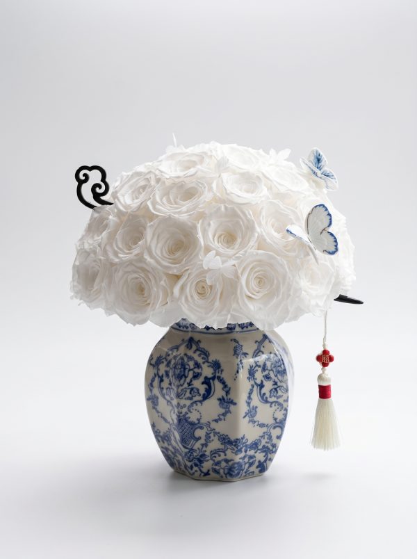 Blue and White Porcelain Vase with Flowers